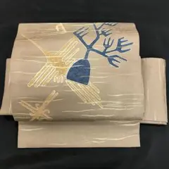 正絹 ナスカの地上絵柄 切らない作り帯  作家もの 袋帯