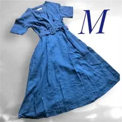 半袖カシュクールロングワンピース　ネイビー　Mサイズ