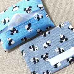 ☆パンダ柄 デニム調 ミニ ティッシュケース セット ☆ティッシュカバー 子供用