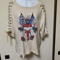 ローズバットの編み上げ五分丈Tシャツ