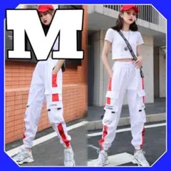 カーゴパンツ ジョガーパンツ ラインパンツ ボトムス テーパード 男女 白赤 M