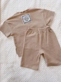 値下げ⭐︎ベージュ ワッフル生地 Tシャツ ハーフパンツ セットアップ100cm
