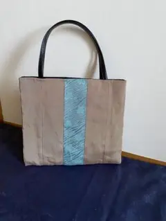 ベージュと青のストライプ　畳縁トート