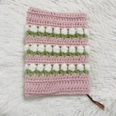 かぎ針編み୨୧ハンドメイド ブックカバー　ピンク　チューリップ