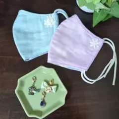 【5点セット】ガーゼマスク＋マスクチャーム　大人用　ハンドメイド
