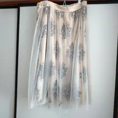 フラワープリント レースつきスカート 3L