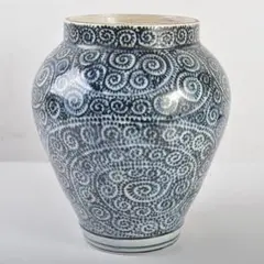 時代年代物 古伊万里 染付 蛸唐草 窓絵花鳥図 壺 花器 花入 花瓶 古伊万里 染付 花瓶 花器 花入 徳利 酒器 置物 壺 壷 花模様