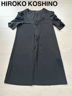 ヒロココシノ HIROKO KOSHINO⭐︎ブラック黒ワンピース38シアー袖