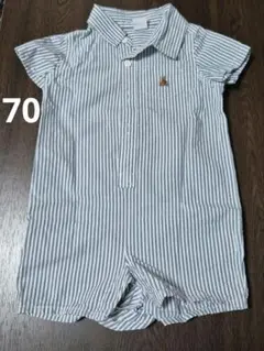 【baby gap】ストライプシャツロンパース 6-12m/70cm ブルー