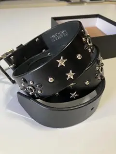 DENHAM デンハム　スタッズ付きブラックベルト約114cmスタースタッズ付き