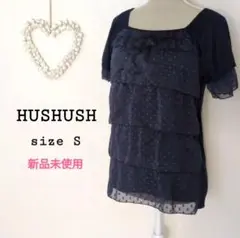HUSHUSH ドット　シフォン　トップス　カットソー　ネイビー　Ｓ