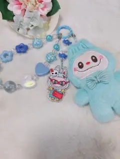 水色キャラクター付きストラップ