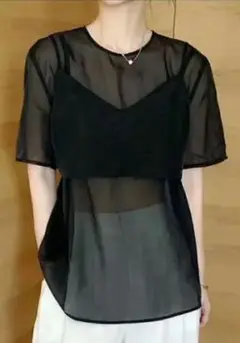 メッシュ 半袖トップス　シアーTシャツ　　 重ね着