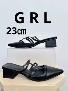 G R L レディース　ポイントトゥナローストラップミュール　23㎝ 黒