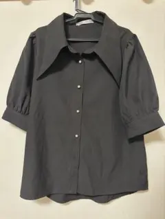ブラック 半袖シャツ ビッグカラー