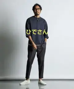 3Q COTTON/LINEN 7分袖 コットン/リネン ノーカラーシャツ