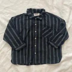 ペアマノンストリート ストライプ 長袖シャツ ネイビー×グリーン