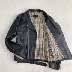 【美品】バーバリーブラックレーベル レザージャケット ダブル ノバチェック 黒