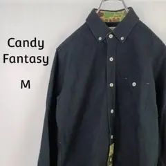 Candy Fantasy　長袖　ボタンダウンシャツ　M　ブラック　カモフラ