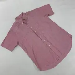 UNIQLO 半袖シャツ 無地 ボタンダウン コットン ピンク Lサイズ レッド