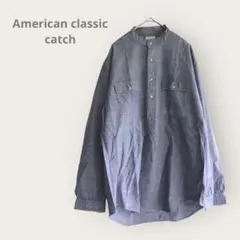 American classic catch 【L】長袖シャツ　バンドカラー　青