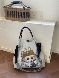 Labubuラブブキャラクターイラスト エコバッグ 大容量