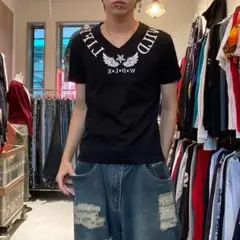 mild life ギャル男 グランジy2k 翼 英字 vネックTシャツ チビT