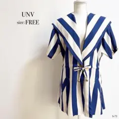 ☆良品☆ UNV ストライプ トップス ホワイト ブルー フリーサイズ リボン