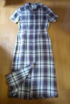 Scapa チェック柄 半袖ワンピース 麻