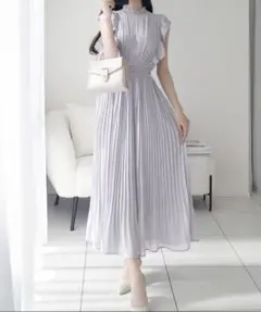 【タグ付き・新品】mily bilet プリーツ加工シアーフリルワンピース