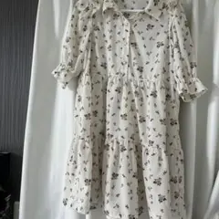 花柄 半袖 ティアードワンピース M