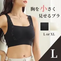 胸を小さく見せるブラ ナイトブラ L パッド付 揺れ防止 スポーツブラ ブラック