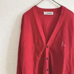 Troy Bros ニットカーディガン 赤 日本製 vintage 刺繍白