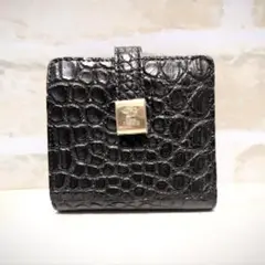 ★JRA 【SANPO】リアルクロコダイル/ワニ革 二つ折り財布 ブラック 新同