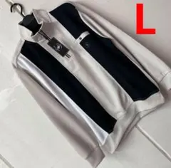 訳ありLサイズメンズハーフジップトレーナー　サンタバーバラポロクラブ　ベージュ黒