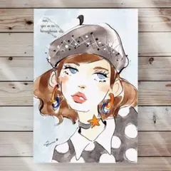 イラスト 原画 ポストカード 絵 【Girls】168