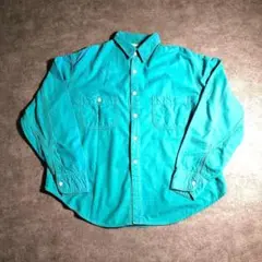 【ヴィンテージ】無地 ネルシャツ ターコイズグリーン 古着 ZBS3