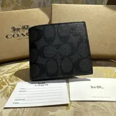 COACHアウトレット ブラック 二つ折り財布SALE未使用品