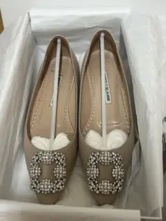 MANOLO BLAHNIK ハンギシ　フラットシューズ 36 ピンクベージュ