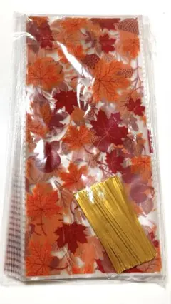 ラッピング袋　100枚　秋　どんぐり　紅葉　梱包　ギフト　可愛い　長方形　新品
