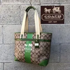 コーチ COACH トートバッグ グリーン 黄緑 シグネチャー オシャレ