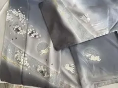 作家甲斐泰造 兎 雪輪と花 螺鈿 色留 訪問着