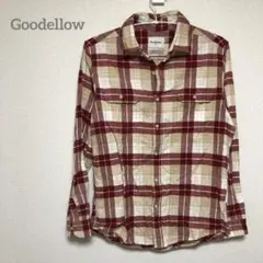 【Goodellow】チェック柄 長袖シャツ M 襟付き　赤　黄色　b128