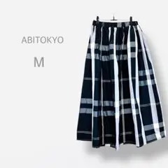 【ABITOKYO】美品　タータンチェック　ランダムタック　ロングフレアスカート