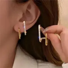 ピアス イヤーカフ風 2ライン 韓国 ゴールド おしゃれ ファッション 合金
