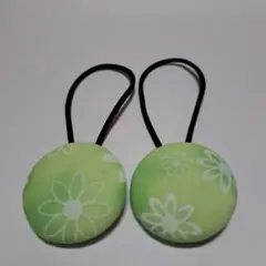 No.3833 くるみボタン フラワー ハンドメイド ヘアゴム 2個セット