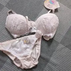 レディースピンク レース装飾 ブラジャーショーツセット LL