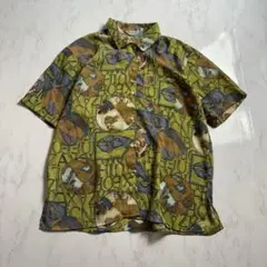 美品 ヴィンテージ シャツ 半袖 総柄 世界地図 ポリエステル サイズ9