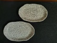 新品　貫入模様の楕円形皿2枚セット