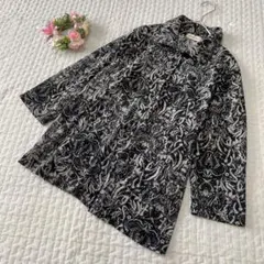 【Ladies wear】シアーブラウス 長袖 総柄 カッタウェイ 透け ミセス